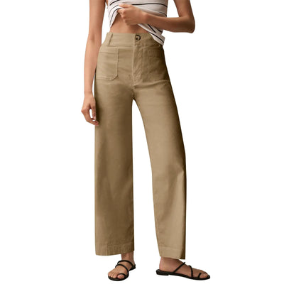 Wide Leg Jeans Woman High Waisted Stretch Twill Cropped Pants with Patch Pockets Casual Comfy Straight Leg Pants Ankle Jeans Palazzo Pants for Women Dressy Comfy Work Pants Office Pants for Women