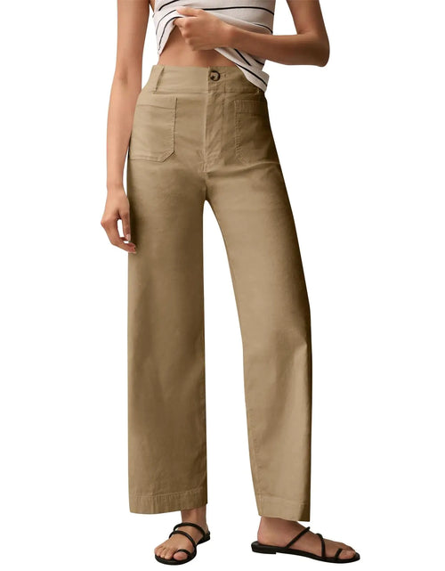 Cargar imagen en el visor de la galería, Wide Leg Jeans Woman High Waisted Stretch Twill Cropped Pants with Patch Pockets Casual Comfy Straight Leg Pants Ankle Jeans Palazzo Pants for Women Dressy Comfy Work Pants Office Pants for Women
