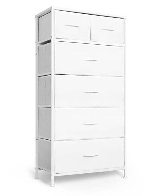 Load image into Gallery viewer, Mifuro Tall Dresser for Bedroom Vertical Storage Organizer Tower with 6 Drawers Chest of Drawers with Fabric Bins Steel Frame Wood Top for Bedroom Closet Entryway- White
