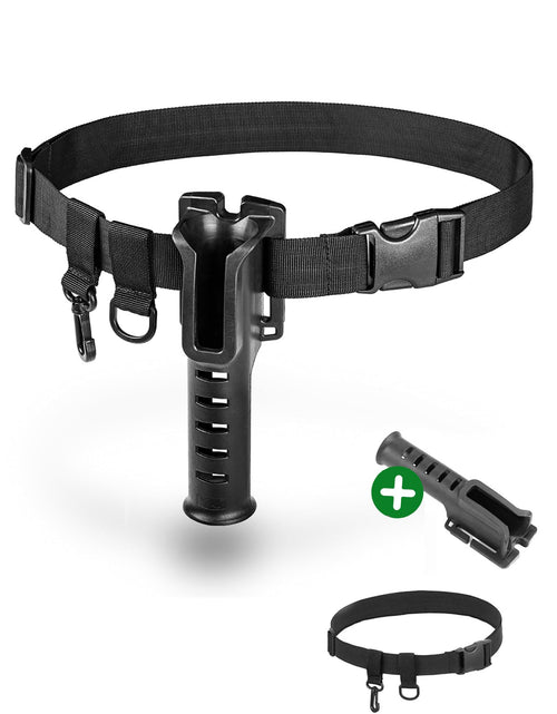 Load image into Gallery viewer, Fishing Rod Holder Belt - Adjustable Waist Wading Belts for Men with Portable Pole Inserter for Spinning Casting Reel Outdoor Surf Kayak Fly Fishing Gear Accessories Wader Strap
