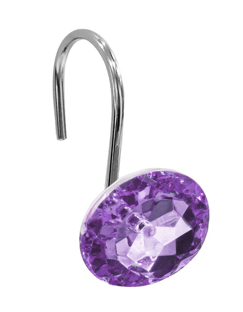 Load image into Gallery viewer, Gibelle Shower Curtain Hooks Diamond Shaped Shower Curtain Rings Hooks for Bathroom Curtains Rod Acrylic Decorative Rhinestones Bling Rolling Bathroom Accessories Set of 12 Purple
