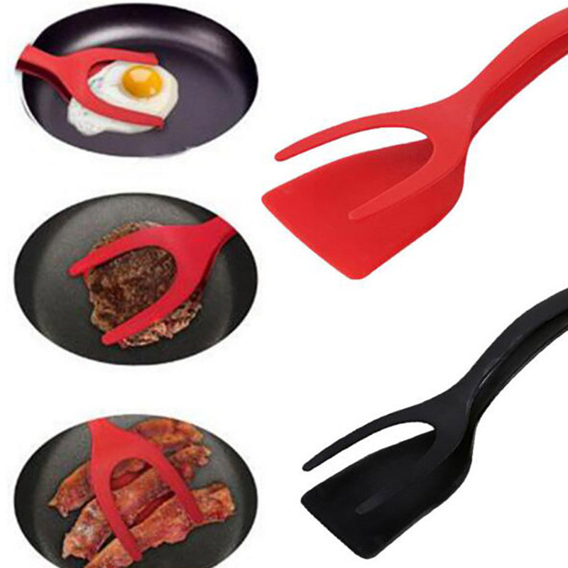 Pinzas 2 en 1 para sujetar y voltear huevos, pinzas para espátula, pinzas para panqueques, huevo frito, tostadas francesas, tortilla, accesorios de cocina invertidos
