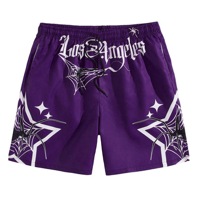 COZYEASE Mens Letter and Graphic Print Drawstring Waist Shorts Casual Tie Front Track Shorts Athletic Gym Shorts Purple Print L