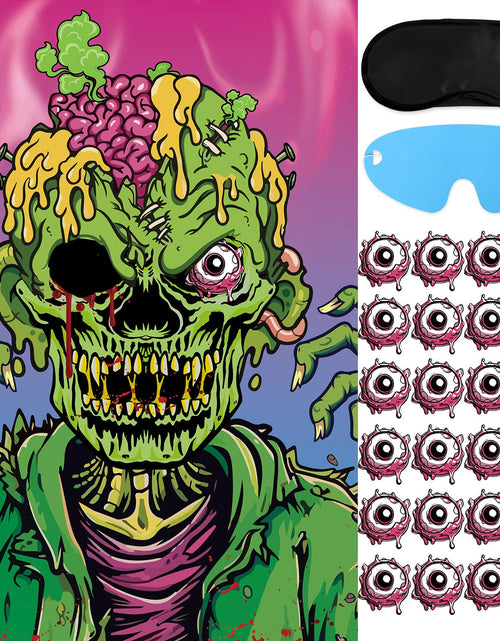 Load image into Gallery viewer, Hxezoc Pin The Eyeball On The Zombie Game with 24 Pcs Eyeballs Stickers Halloween Pin The Tail Scary Zombie Party Games for Kids Halloween Party Birthday Party Supplies
