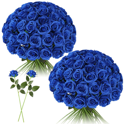 Tifuly Blue Roses Artificial Flowers Bulk - 50 Pcs Realistic Long Stem Fake Silk Roses Bouquet for Wedding Centerpiece Table Vases Party Home Kitchen Decor