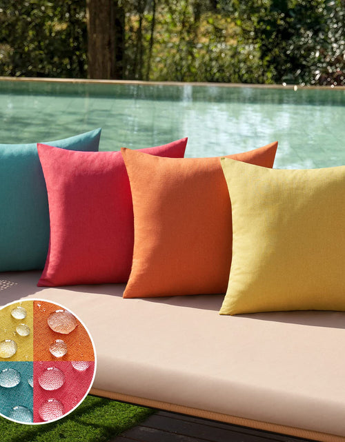 Charger l'image dans la visionneuse de galerie, MIULEE Lot de 4 housses de coussin décoratives d'extérieur en lin imperméable pour ferme, jardin, tente, balcon, canapé, 45,7 x 45,7 cm, rouge/turquoise
