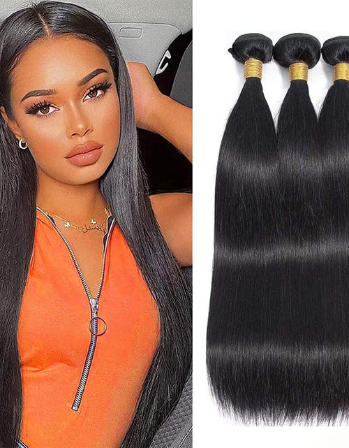 Charger l'image dans la visionneuse de galerie, QXRM Paquets de cheveux humains raides Couleur noire naturelle - Extensions de cheveux humains vierges brésiliens 12A Double trame 100G Lisses soyeux 3 paquets de tissage non traités Cheveux humains
