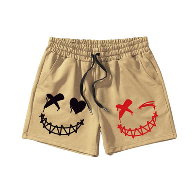 GORGLITTER Mens Cartoon Graphic Running Workout Shorts Drawstring Waist Track Shorts with Pockets Khaki Graphic Large