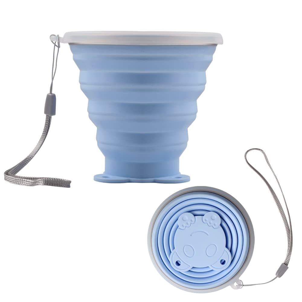 YAPROMO Vaso de silicona plegable Vasos de agua de viaje plegables con tapas Tazas reutilizables Tazas para aperitivos de picnic Vasos telescópicos para camping
