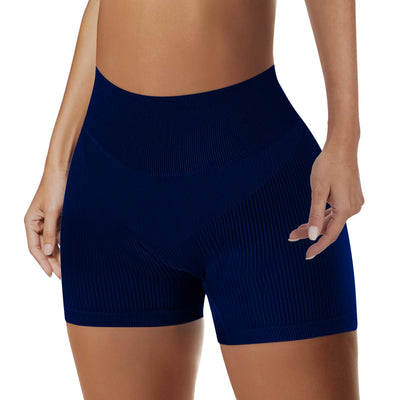 AURUZA Workout Shorts Women High Waist Biker Shorts Women Gym Shorts Women Seamless Ribbed Athletic Yoga Shorts Leggings L Dark Blue