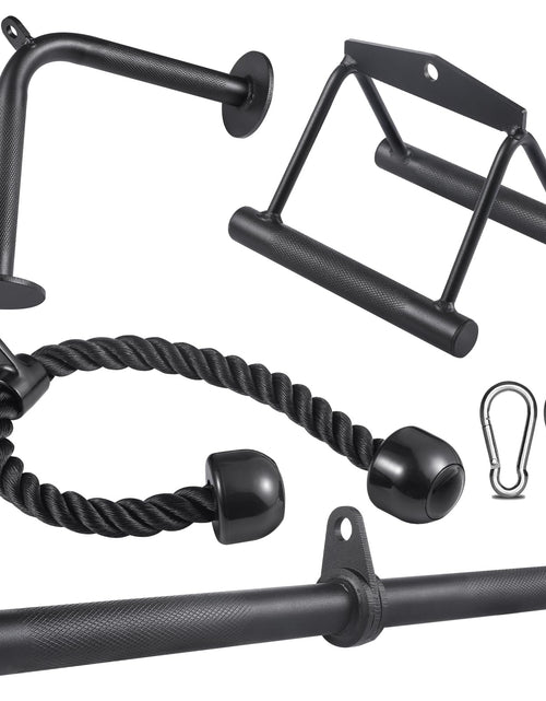 Load image into Gallery viewer, Workout Cable Machine Attachment for Home Gym SERTT LAT Pulldown Attachments Cable Accessories for Weight Training Straight Pull Down Bar Tricep Rope Double D Row Handle V-Shaped Bar
