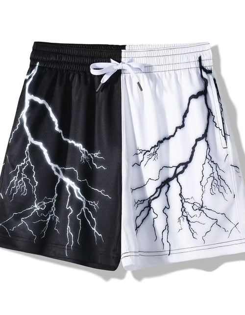 Load image into Gallery viewer, BOOMLEMON Mens Mesh Graphic Print Shorts Casual Fashion Cool Shorts Retro Active Gym Streetwear Short Pants(Novelty Black White Lightning XL)
