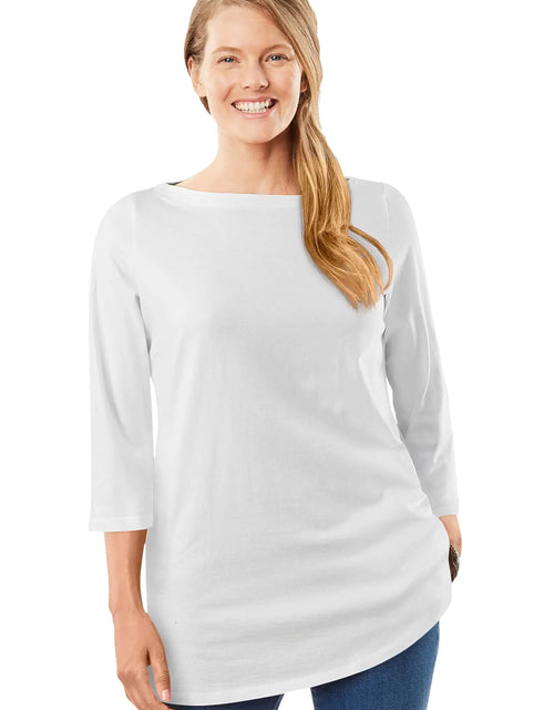 Load image into Gallery viewer, Woman Within Womens Plus Size Perfect Three-Quarter Sleeve Boatneck Tee - 1X White
