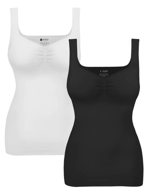 Load image into Gallery viewer, EUYZOU Women 2PK Tummy Control Shapewear Tank Tops Pleated Bustier Sweetheart Compression Tank Tops Body Shaper Camisole Black/White XXL
