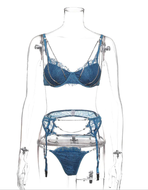 Load image into Gallery viewer, Lace Bra and Lingerie Set with Rhinestone Detail
