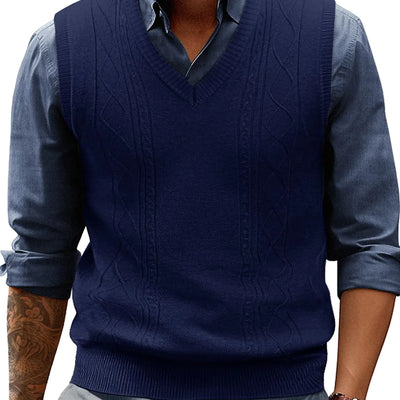 Paul Jones Mens V Neck Sweater Vest Knitted Pullover Sweaters Vest Size M Blue