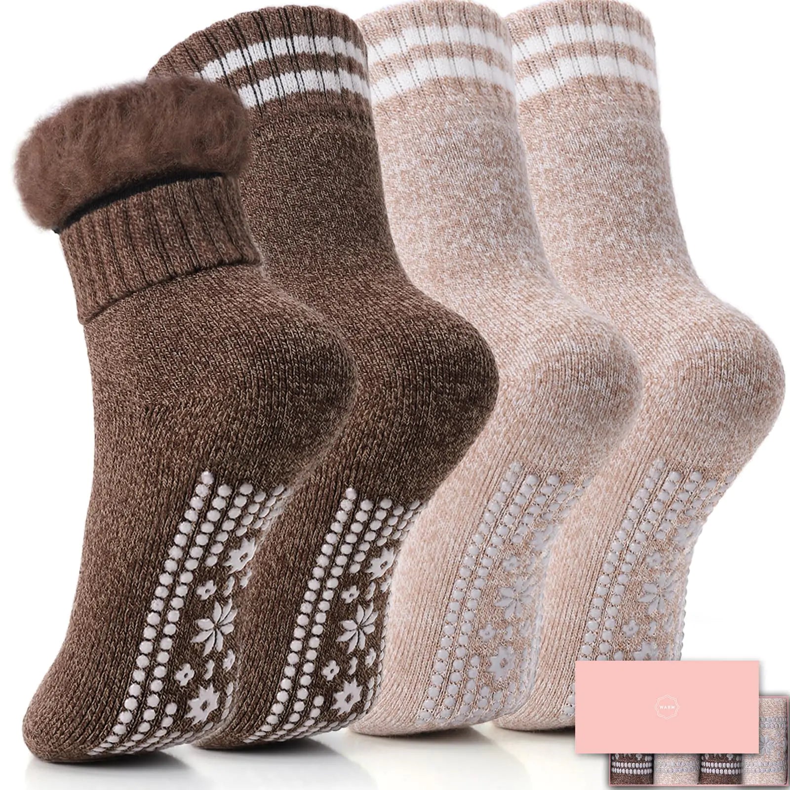 HUGSWEET Calcetines térmicos antideslizantes para hospital, calcetines de felpa con agarre, para mujer, invierno, suaves, cálidos, cómodos, esponjosos, para Navidad, 4 pares (multicolor-D7)