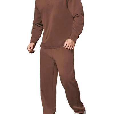 Uni Clau Mens Tracksuits 2 Piece Set Casual Jogging Suits Long Sleeve Polo Shirt and Sweatpants Athletic Sweatsuits Brown 3XL