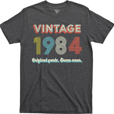 GunShowTees 40th Birthday Gift | 1984 Vintage Original Parts | Funny 80s Retro Inspired Graphic Tee Shirt Small Dark Heather
