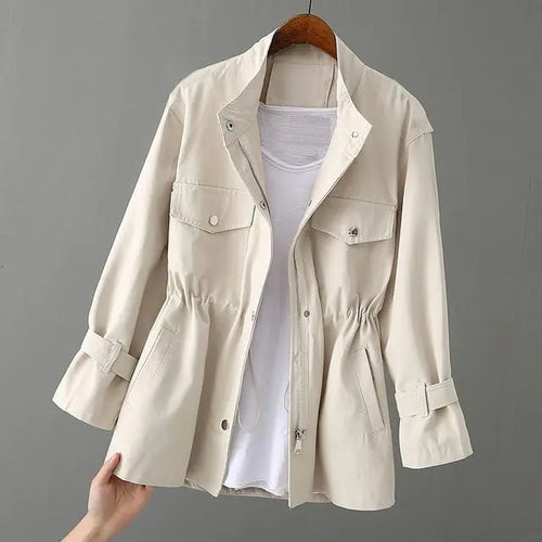 Load image into Gallery viewer, Loose Standing Collar Waist Jacket
