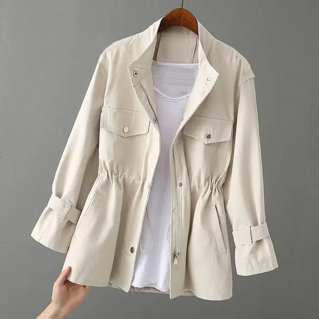 Loose Standing Collar Waist Jacket