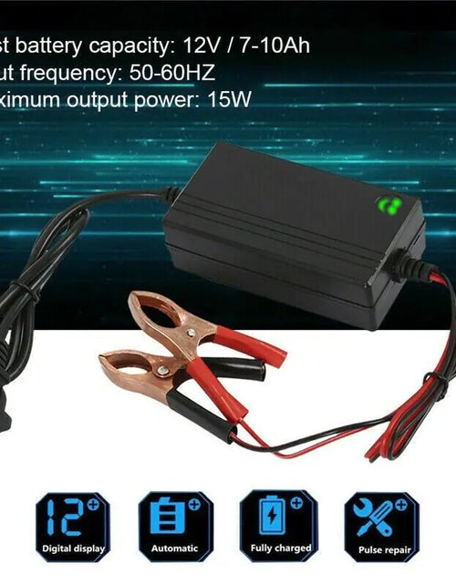 Cargar imagen en el visor de la galería, Cargador de batería portátil de 12V para auto, camión, mantenedor de goteo, barco, motocicleta
