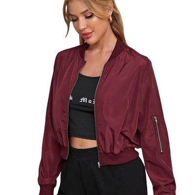OYOANGLE Womens Lightweight Bomber Biker Jacket Zip up Windbreaker Crop Bomber Jacket Coat Maroon XL