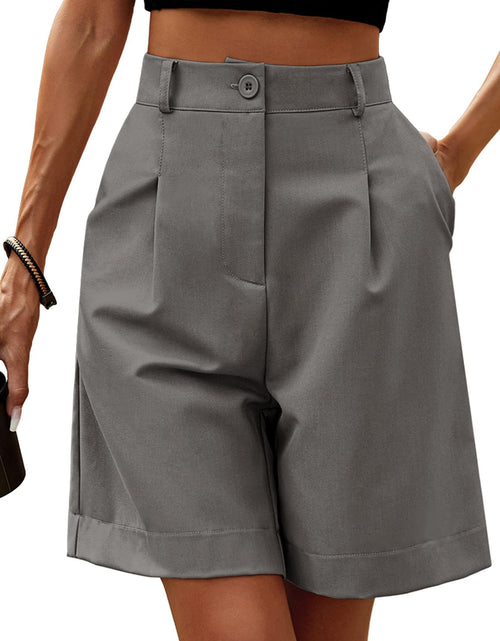 Load image into Gallery viewer, YKR Bermuda Shorts for Women Dressy Elastic High Waisted Knee Length Shorts Casual Wide Leg Summer Grey Shorts with Pockets
