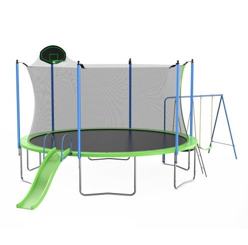 Load image into Gallery viewer, 12FT Trampoline With Slide And Swings, ASTM Approved Large Recreational Trampoline With Basketball Hoop And Ladder,Outdoor Backyard Trampoline With Net, Capacity For Kids And Adults
