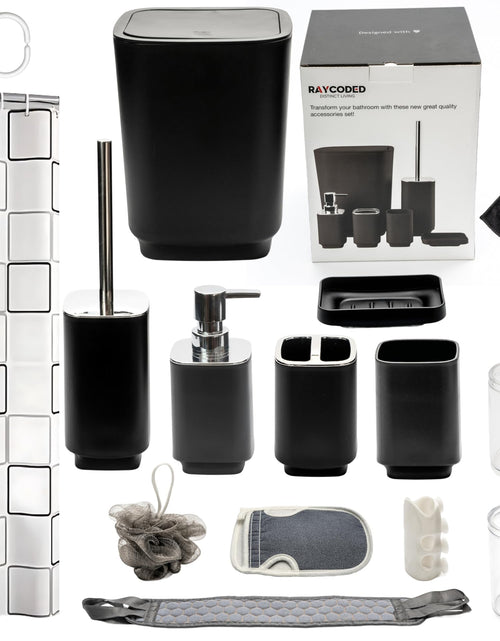 Cargar imagen en el visor de la galería, RAYCODED 29pcs Bathroom Accessories Set Bathroom Accessory Set with Trash Can Bathroom Shower Curtain Sets Shower Curtains for Bathroom Sets Black Restroom Decor and Accessories
