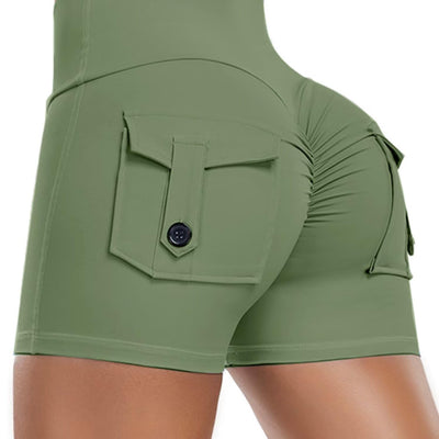 Vertvie Womens Scrunch Butt Shorts V Waist Workout Gym Shorts with Pocket High Waisted Yoga Booty Lifting Shorts(GreenSmall)