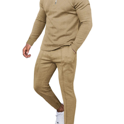 LecGee Mens Zipper Polo suits Jogging Sweatsuits 2 Piece Golf Long sets Winter Tracksuit Casual Daily(KhakiXXL)