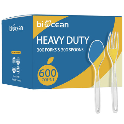 [600 Count] Clear Plastic Utensils Disposable Clear Plastic Forks and Spoons Clear Plastic Silverware Bulk Plastic Forks and Spoons Bulk Heat Resistant Heavy Duty Silverware