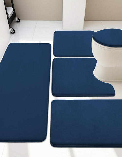 Charger l'image dans la visionneuse de galerie, YIHOUSE Bathroom Rug Set 5 Piece Memory Foam Bath Mat Set Super Absorbent Bath Mats for Bathroom - Non-Slip &amp; Washable Bathroom Rugs - Dry Quickly Bath Rugs Dark Blue Bathroom Rug Set
