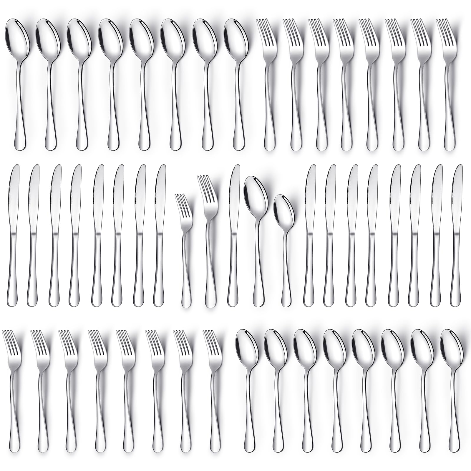 Juego de cubiertos de 40 piezas para 8, de acero inoxidable, juego de utensilios de cocina, juego de cuchillos, cucharas y tenedores pulido a espejo, apto para lavavajillas