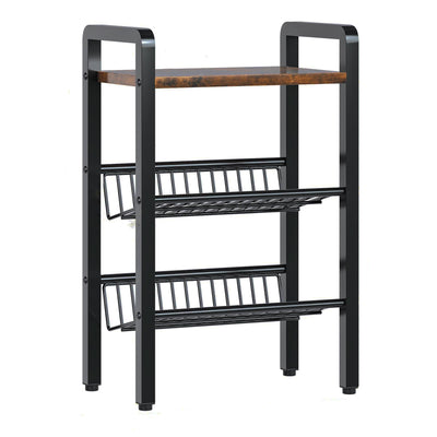 NIROZA 3 Tier Kitchen Countertop Organizer-Shelf - Kitchen Counter Shelf with Slanted Metal Mesh & Wood Board Multi-Functional Spice Rack Kitchen Counter Top Shelf for Kitchen Bar Office