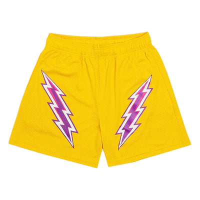 DIOTSR Mens Retro Graphic Shorts Athletic Running Basketball Shorts Casual Streetwear Shorts with Pockets Drawstring (Yellow-Purple LightningX-Large)
