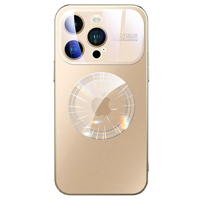 Funda SHERAF para iPhone 15 Pro Max, protector de lente de vidrio para cámara con vista de logotipo, compatible con Magsafe, carcasas transparentes magnéticas rígidas (iPhone 14 Pro Max dorado)
