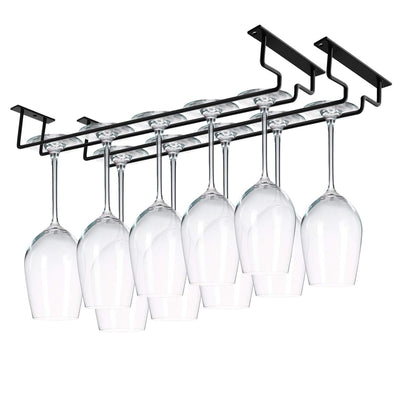 MOCOUM 2 Pack 15.6" Wine Glass Rack Under Cabinet Stemware Rack Wine Glass Hangers Rack Wire Wine Glass Holder Storage Hanger Hold Up To 10 Wine Glasses for Cabinet Kitchen Bar (Black 2 pack)