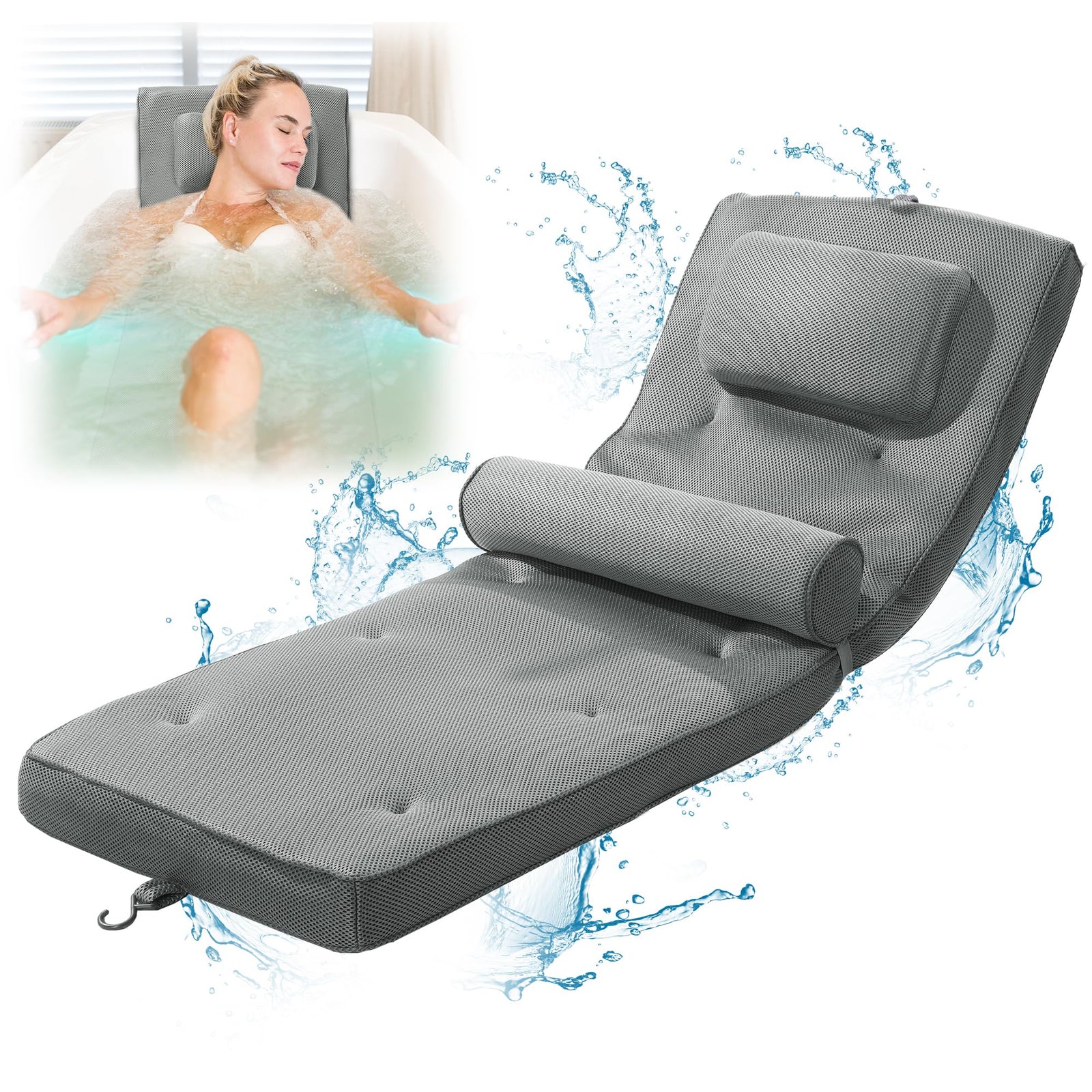 MABOZOO Bath Pillows for Tub Full Body Bath Pillow Thickened Bath Pillow with Lumbar Pillow Adjustable and 12 Pcs Suction Cups 3D Air Mesh Quick Drying Bathtub Accessories