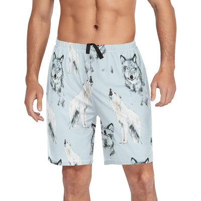 Ollabaky Pajama Shorts for Men Howling Wolf Mens Pajama Bottoms Sleep Shorts Lounge Wear Pjs with Pocket