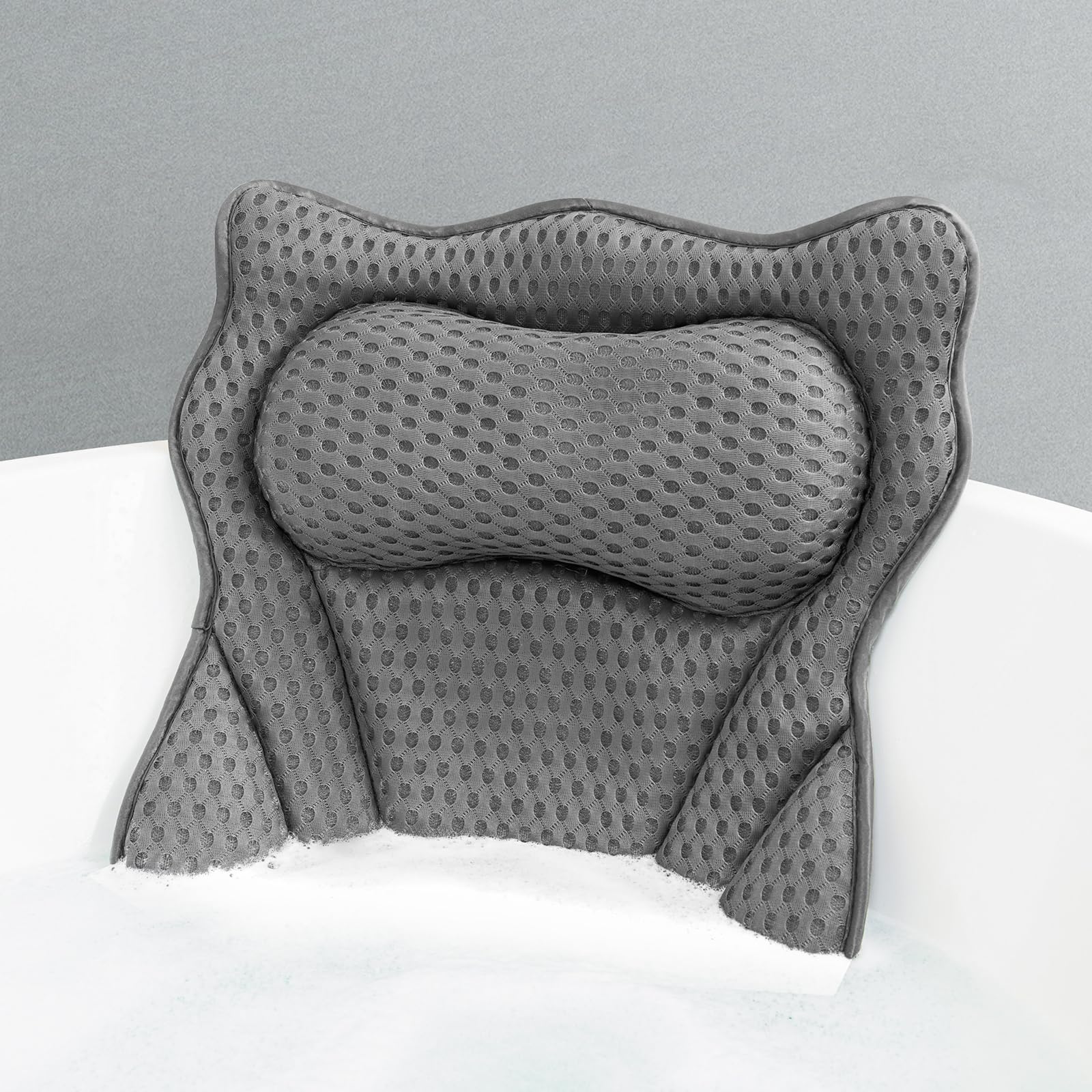 MTDLYICE Bath Pillow Bath Pillows for Tub Neck and Back Support Soft 4D Air Mesh Bathtub Pillow 16.5 x 17.3 INCH with 6 Powerful Suction Cups Bath Accessories Relaxing Gifts for Women (Gray)