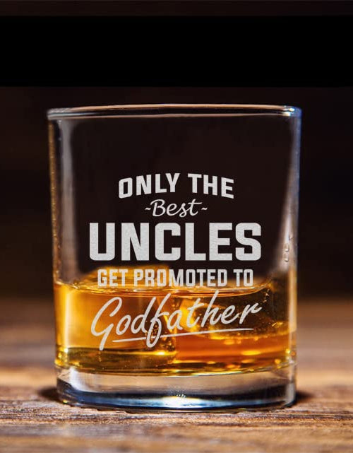 Cargar imagen en el visor de la galería, Only The Best Uncles get Promoted to Godfather Engraved Whiskey Glass Pregnancy Announcement Gift for Brothers Uncles
