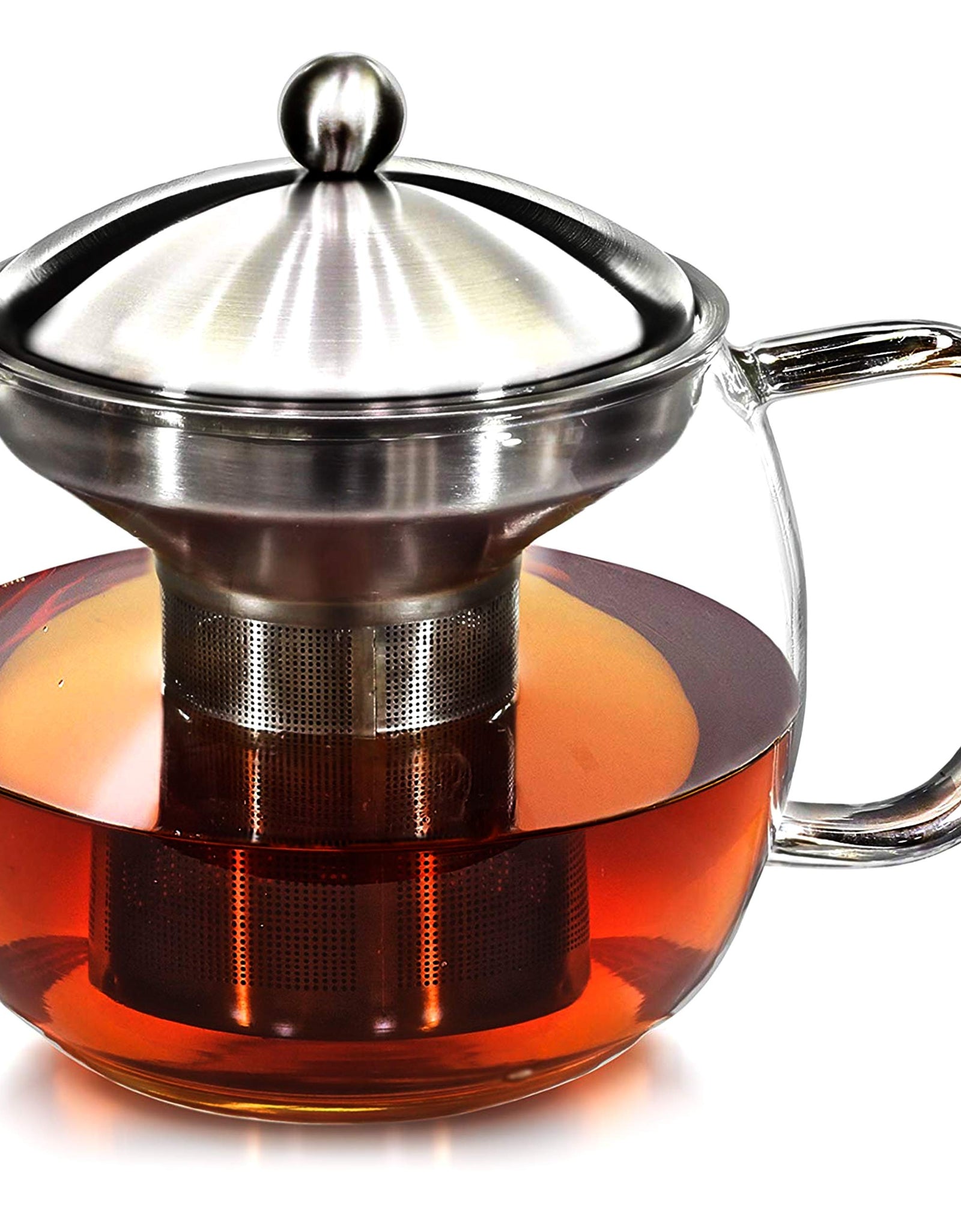 Théière avec infuseur pour thé en vrac - Théière en verre transparent de 1,2 litre (40 oz) avec infuseur de thé pour 3-4 tasses, passoire et réchaud - Pour thé glacé et à infuser en vrac