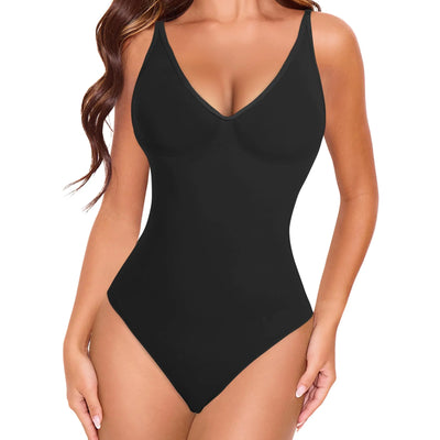 6pecil Faja Moldeadora Bodysuit Control de Abdomen Cuello en V Profundo Sin Costuras Levantamiento de Glúteos Body Shaper para Mujer (NegroXX-Large)