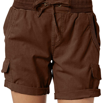 Dokotoo Trendy Ladies Cargo Shorts Hiking Casual Pleated Stretchy Shorts 2024 Summer Bermuda Long Outdoor Shorts High Rise Loose Pants Shorts Coffee XX-Large