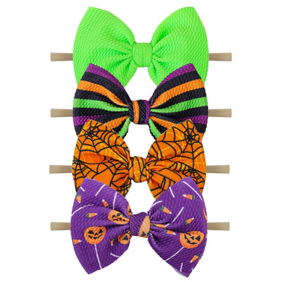 YanJie Halloween Hair Bows Headbands Baby Bows Holloween Spider Accessories Pumpkin Hairband Bow Nylon Headbands for Toddler Girls 4 Pcs