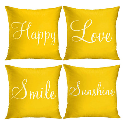 Britimes Lot de 4 housses de coussin jaunes en fausse fourrure, décoration d'intérieur, taies d'oreiller décoratives 45x45 cm, pour coussin d'extérieur, canapé, Cojines, taies d'oreiller, soleil, bonheur, amour, sourire