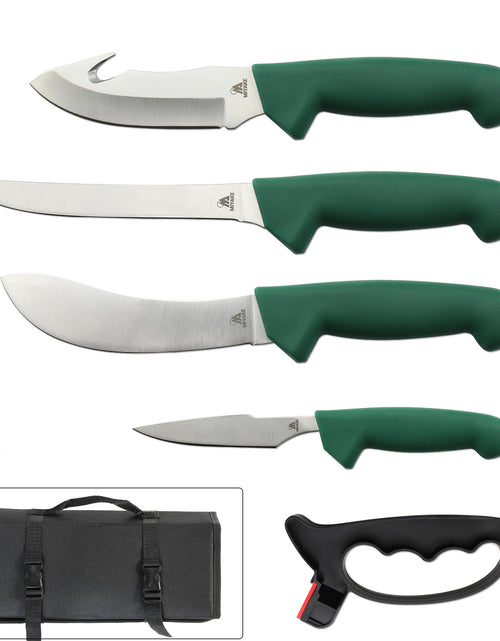 Cargar imagen en el visor de la galería, MIYAKE Elk Buck &amp; Deer Hunting Knife Set Field Dressing Kit Portable Outdoor Butcher Game Processing Gear Accessories | Butcher Knife Gut Hook Skinning Knives Boning Knife Caping Knife Fillet Knives with Nylon Knife Sheath - Camping Gear
