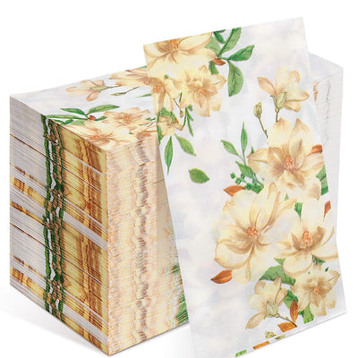 Napkins Disposable 210 Pcs Guest Towels Disposable Bathroom Bulk 13x15.75 Inches 2-Ply White Floral Dinner Napkins Decorate Party Anniversary Engagement